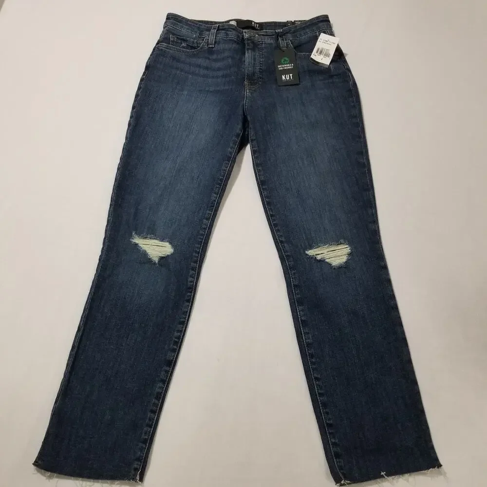 Kut From The Kloth Jeans 4 NWT High Rise Reese Fab AB Ankle Straight Leg Raw Hem - Picture 1 of 11